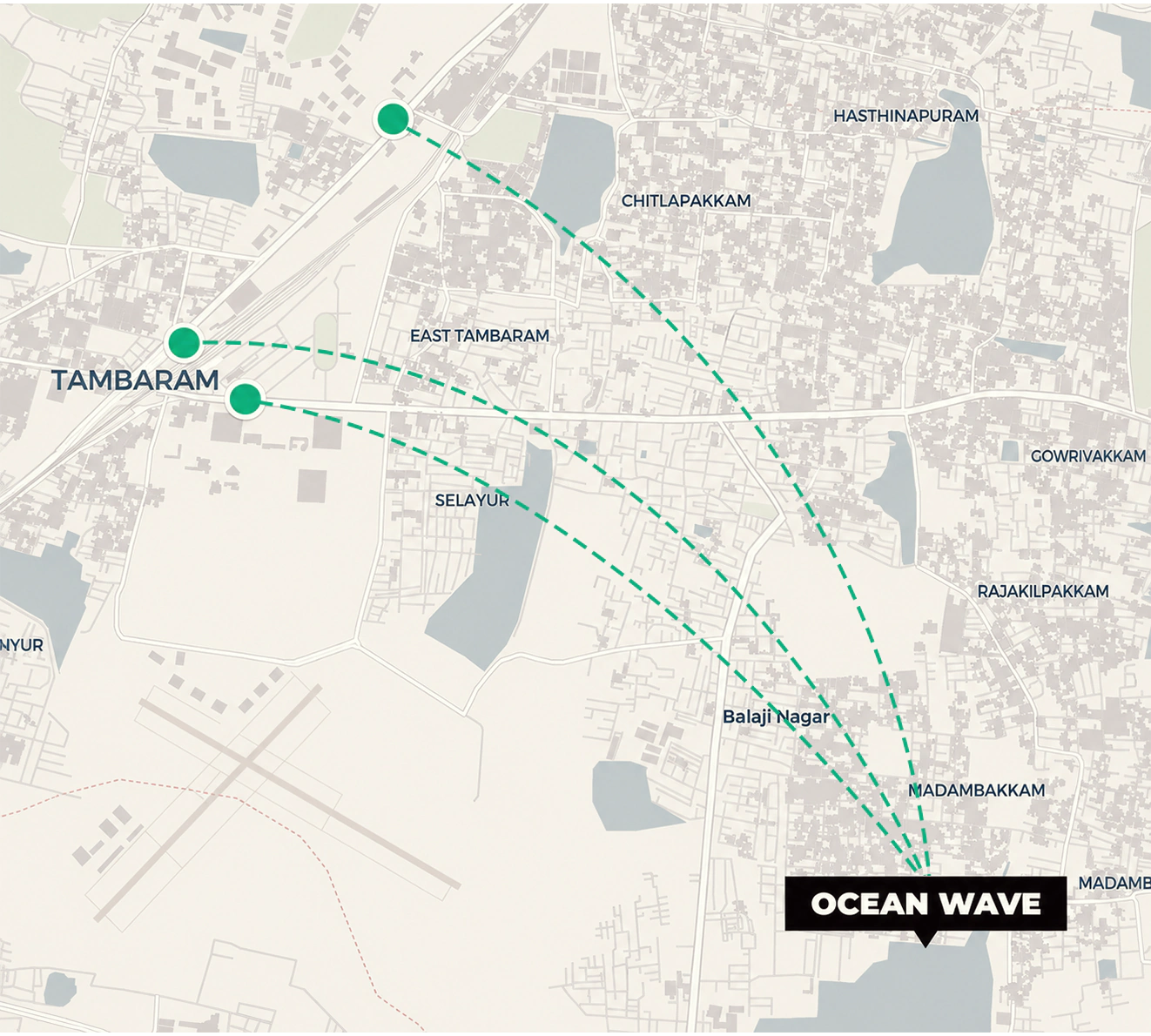 Transport connections from Ocean Wave villa plots near Tambaram