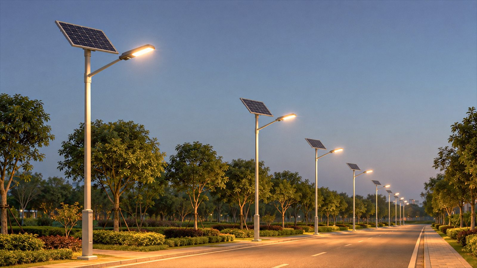 Solar street lights at Ocean Wave villa plots in Madambakkam
