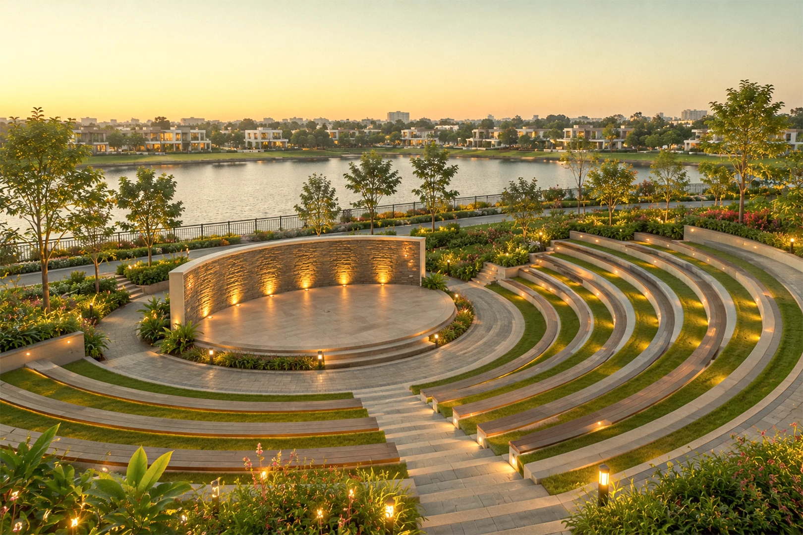 Amphitheatre amenity at Ocean Wave villa plots in Madambakkam